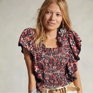 NWT Anthropologie Let Me Be Smocked Ruffle Top